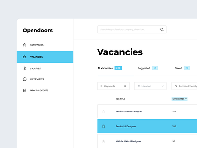 Opendoors Web Application filter icons list separator ui ux vacancies web app