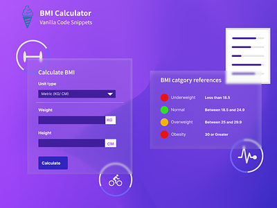 Modern BMI calculator interface with glassmorphism