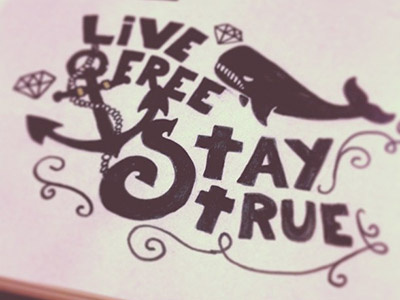 Live Free Stay True anchor diamond illustration tattoo whale