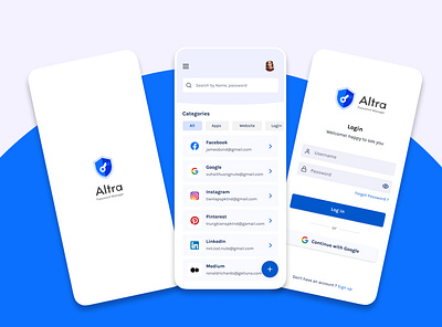 Altra-Password Manager app aap design logo ui ui design user interface design