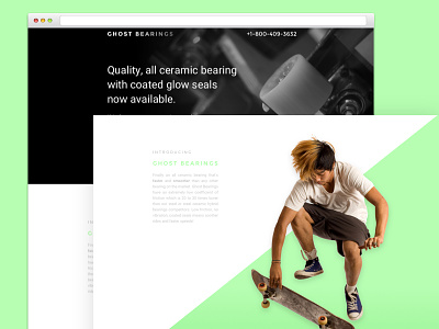 Ghost Bearing Design branding colortheory design fastpace graphicdesign green landingpage neon skateboard sport uiux webdesign