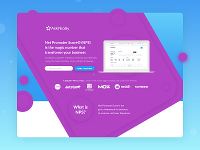AskNicely Updated NPS Page branding colortheory design geometic illustration leadgen logo marketing nps purple saas sale ui uiux ux vector webdeisgn