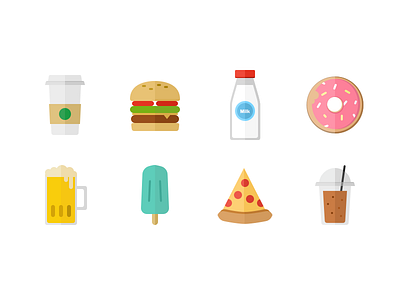 Icons Food beer burger coffee doughnut drink icons milk pizza popsicle sketch