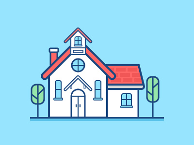 House blue building home icon illustration sketch tree ui