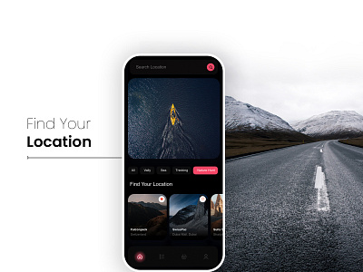 Travel Destination Finder black theme design finder app minimal mobile app mobile ui modern travel app ui ui design ux