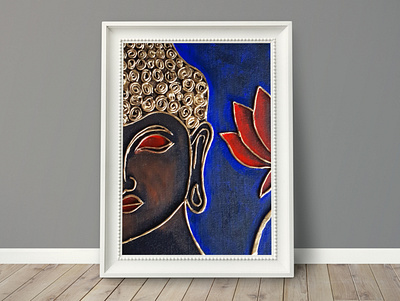 Handmade Buddha clay, acrylic paint on canvas acrylic art artist buddha canvas clay handmade mural mural design painting