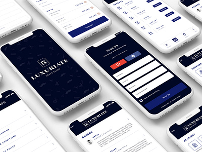 LUXURIATE saloon app screens