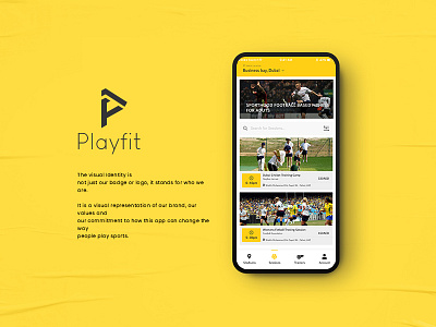 Playfit app design branding design logo mobile app play sports uidesign uiux yellow