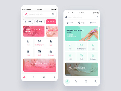 Beauty App app beauty app card creative dashboad data design ecommerce google home home screen interface mobile mobile app mobile ui product project salon uiux