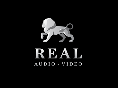 Real logo animal audio geometric grayscale lion logo theater video