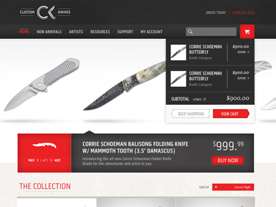Custom Knives Homepage header homepage knives mini cart