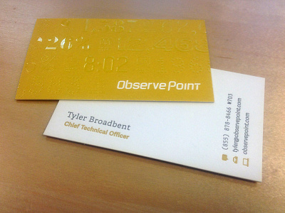 Observe Point business card embossed letterpress offset specialty printing uv coating