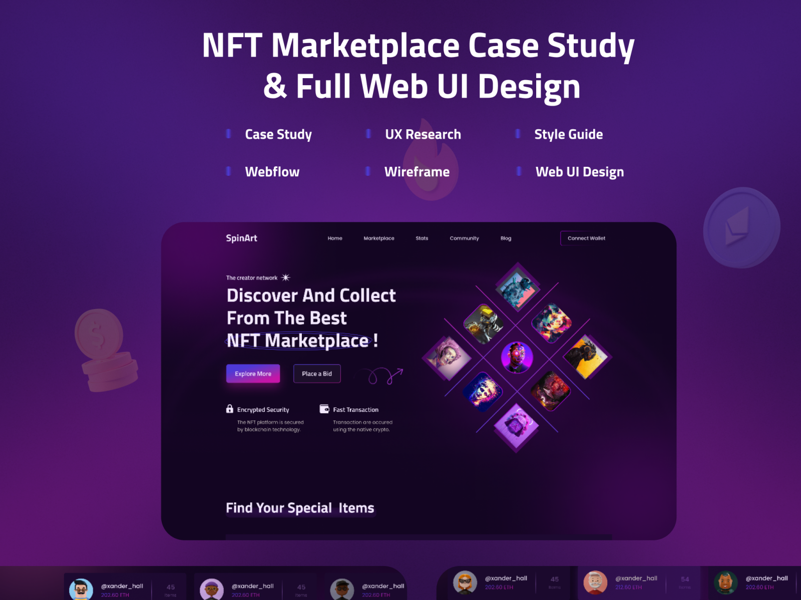 NFT Marketplace Case Study & Full Web UI Design creative ui crypto currency digital art nft 2022 nft case study nft design nft landing page nft marketplace nft ui design nft website nfts non fungible token uiux design uxui design