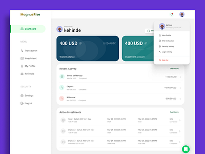 Investment Dashboard design