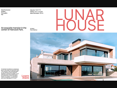 Hero section. Lunar house architecture design desktop hero section house ui