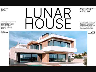 Hero section. Lunar house architecture design desktop hero section house ui