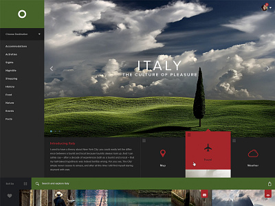 Italy Tourist Guide blue destinations framework green guide italy sidebar menu tourism ui ux