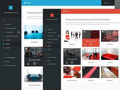 Control Panel Media Page admin conference dashboard grid media sidebar navigation ui ux