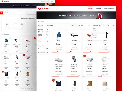 Buzzfeed affiliate buzzfeed dashboard ecommerce filter listing products ui ux