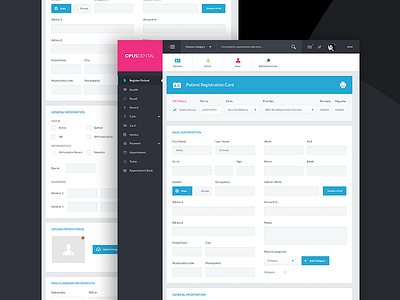 Dental Registration Card dark dashboard dental form interactive side menu ux