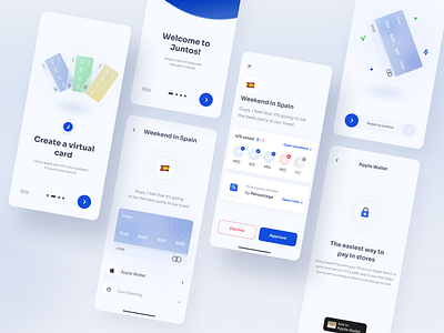 Sharing expenses app animation app blue card clean design finances friends icon ios mobile design money onboarding sharing expenses splitbill typography ui ux voting white