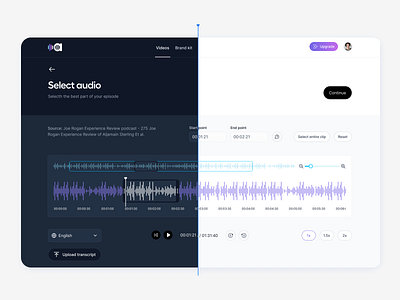 Audiotease — Dark and Light Modes application audio clean dark design edit light podcast product selecting time ui ux video web white