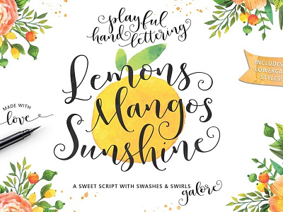 Lemons Mangos Sunshine hand Lettered Font calligraphy cards font fonts handlettering logos type typography weddings