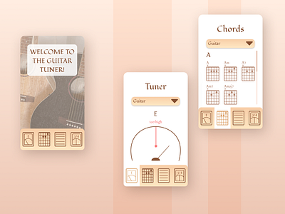 Guitar tuner, part 1 app design guitar tuner icon illustration metronome mobile app songbook typogrphy ui ux vector