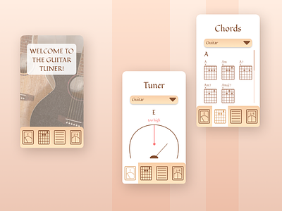 Guitar tuner, part 1 app design guitar tuner icon illustration metronome mobile app songbook typogrphy ui ux vector