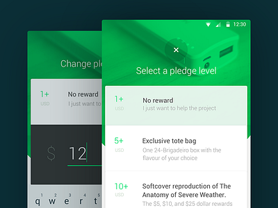 KickMaterial - Back a project app input list view material design mobile mobile app select ui ux