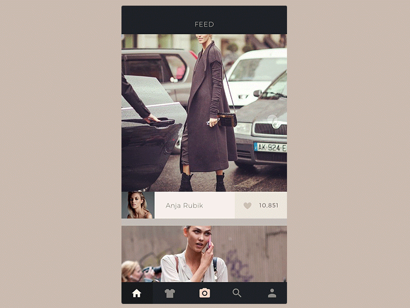 Celebrity Fashion App – Feed to Outfit Transition animation dark details fashion feed gif morph pastel photo transition