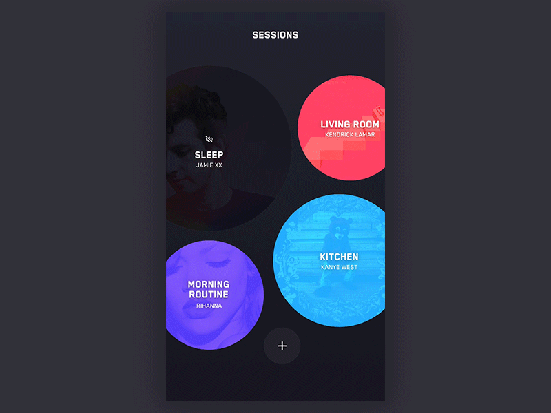 Music Sessions – iOS App app circle colors mobile music play session spotify tune ui ux