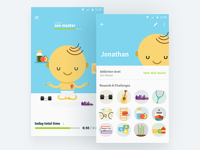 Appless – Mobile Addiction App awards badge cute flat game icon illustration progress bar ui ux