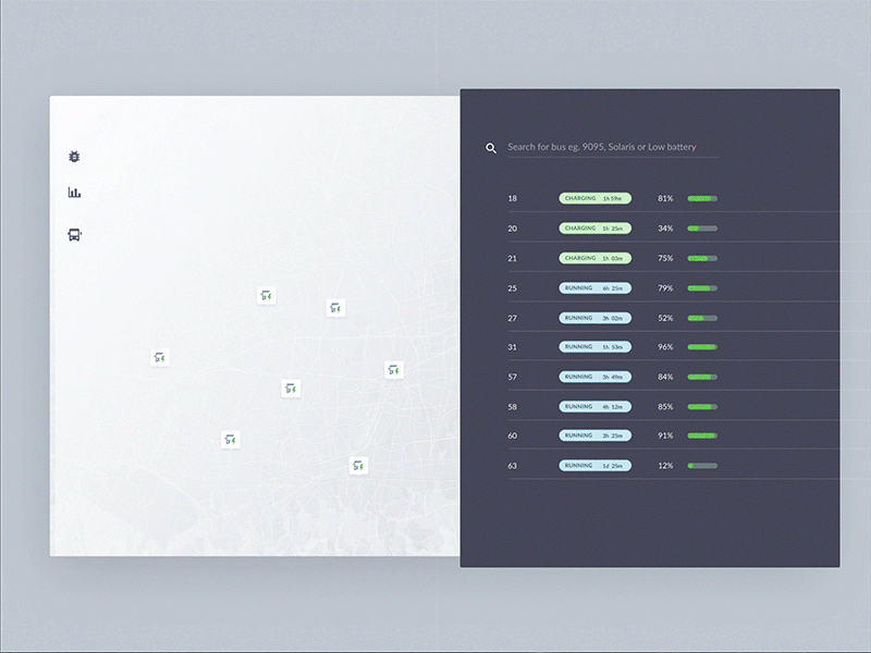 Bus Monitor – Search details filter gps map road route search track tracking ui ux web