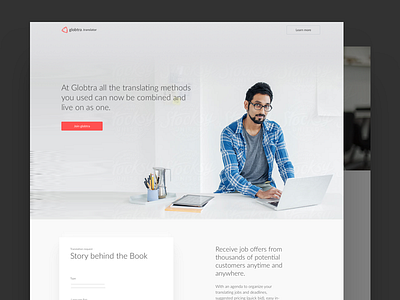 Globtra – Translator grey landing marketing minimal ui web website