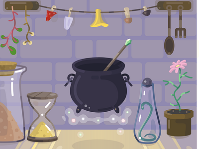 Witch crafts 2d cartoon flat illustration mobile app vector