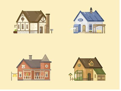 Illustrations of houses 2d art cartoon cottage design flat game design graphic design house illustration leisure vector village web app