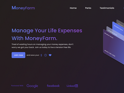 MoneyFarm Glassmorphism UI UX Landing Page