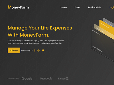MoneyFarm Black And Orange UI UX Landing Page black credit design figma ui ux