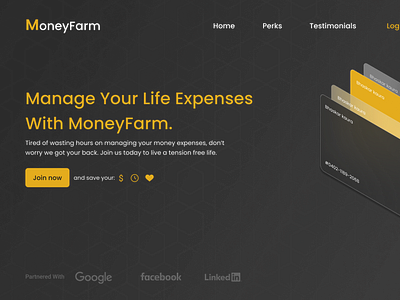 MoneyFarm Black And Orange UI UX Landing Page