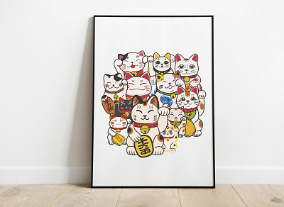 Maneki-neko design illustration typography vector