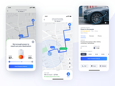 Navigator App for Electric Cars app automotive battery charging station electric car illustration ios map mobile navigation navigator notification poi power ride route trip ui ux