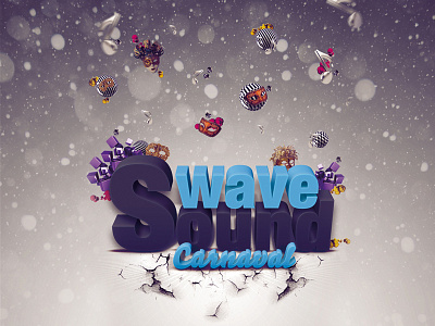 SoundWave Flyer 3d ball blue carnaval colors cracked cube mask music photoshop purple sound soundwave text wave