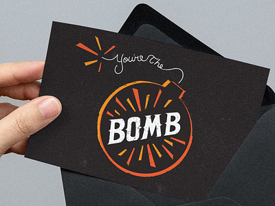 Card Illustration black bomb card card design explode explosion fire hand letter handlettering illustration lettering orange texture thank you white youre the bomb
