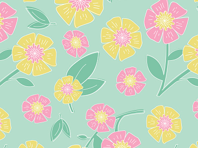 Yellow & Pink design digital floral illustrator pattern surface design