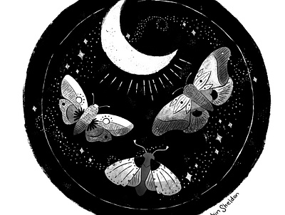 Inky Fall 18' - Tranquil digital digital art digital illustration fall illustration ink moon moth robin sheldon spooky