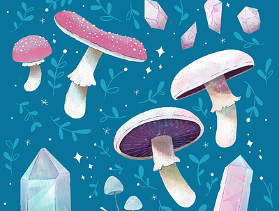 Mush & Rocks crystal crystals digital digital illustration illustration mushroom mushrooms mystical pattern robin sheldon