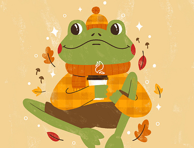 Fall Frog Lad autumn coffee cute design digital digital illustration fall frog frogs illustration robin sheldon