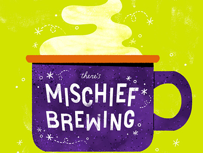 There's Mischief Brewing autumn coffee coffee cup cute design digital digital illustration fall halloween illustration robin sheldon spooky witch witches brew