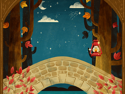 Bridge, Peachtober 20 autumn bridge cute design digital digital illustration fall illustration lantern robin sheldon